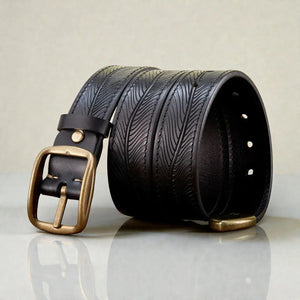 Ceinture cuir pleine fleur homme avec détails texturés