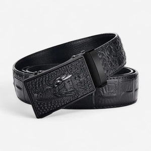 Ceinture pour homme en cuir noire avec relief texturé crocodile