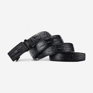 Ceinture pour homme en cuir noire avec relief texturé crocodile