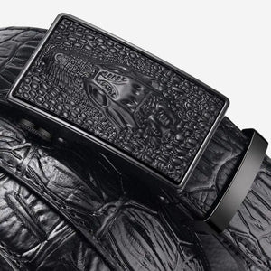 Ceinture pour homme en cuir noire avec relief texturé crocodile