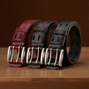 Ceinture pour homme en cuir double ardillon avec tranches polies vintage
