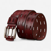 Ceinture pour homme en cuir double ardillon avec tranches polies vintage