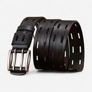 Ceinture pour homme en cuir double ardillon avec tranches polies vintage