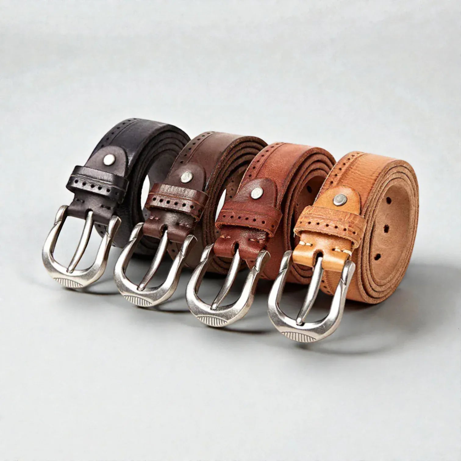 Ceinture pour homme en cuir vintage avec boucle arrondie