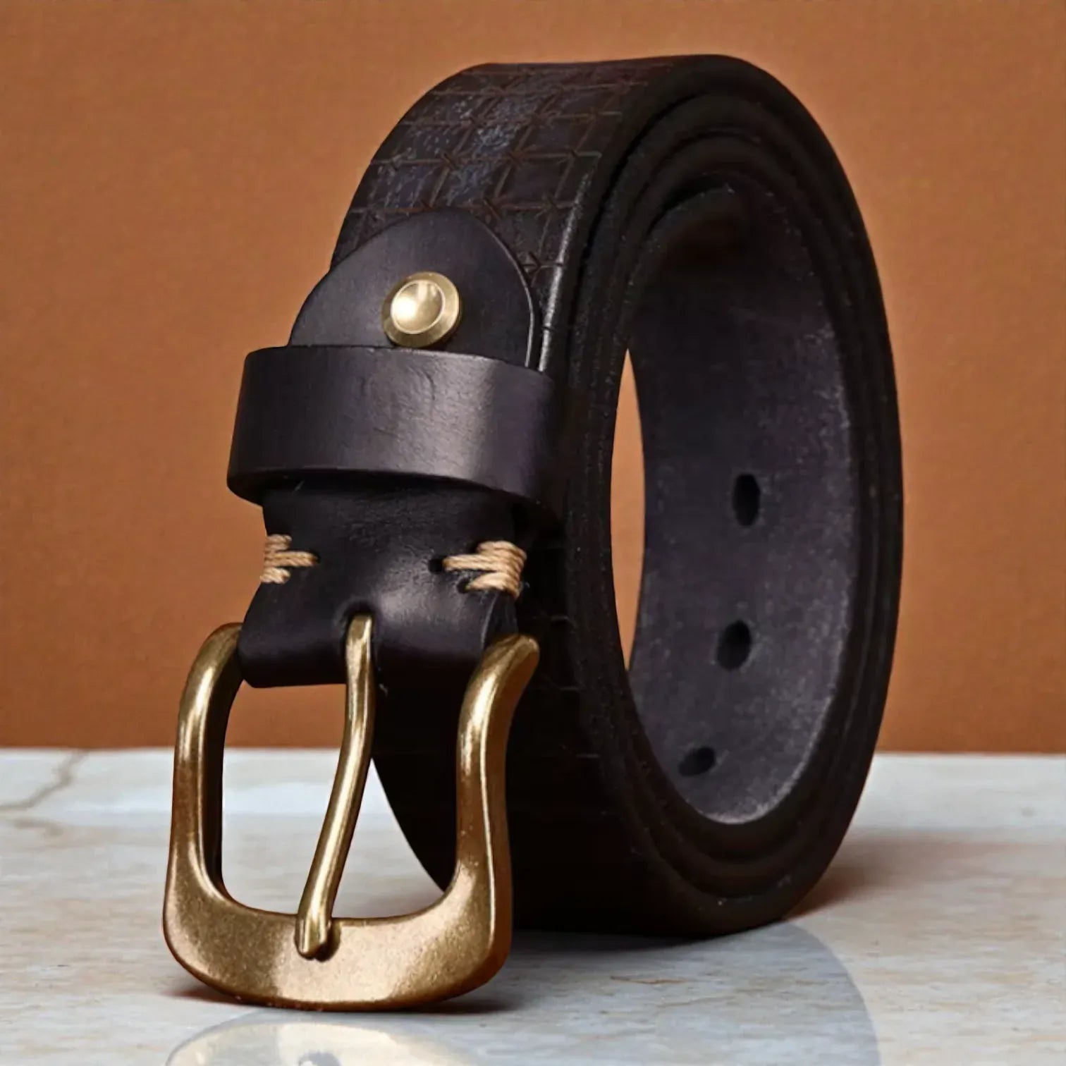 Ceinture pour homme en cuir texturé avec effet vieilli
