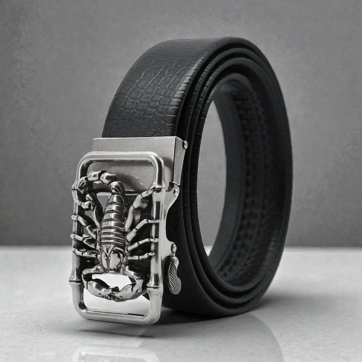 Ceinture pour homme cuir noir avec boucle scorpion