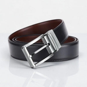 Ceinture pour homme en cuir noire avec intérieur brun cognac
