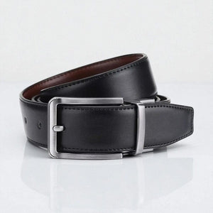 Ceinture pour homme en cuir noire avec intérieur brun cognac