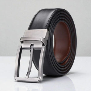 Ceinture pour homme en cuir noire avec intérieur brun cognac