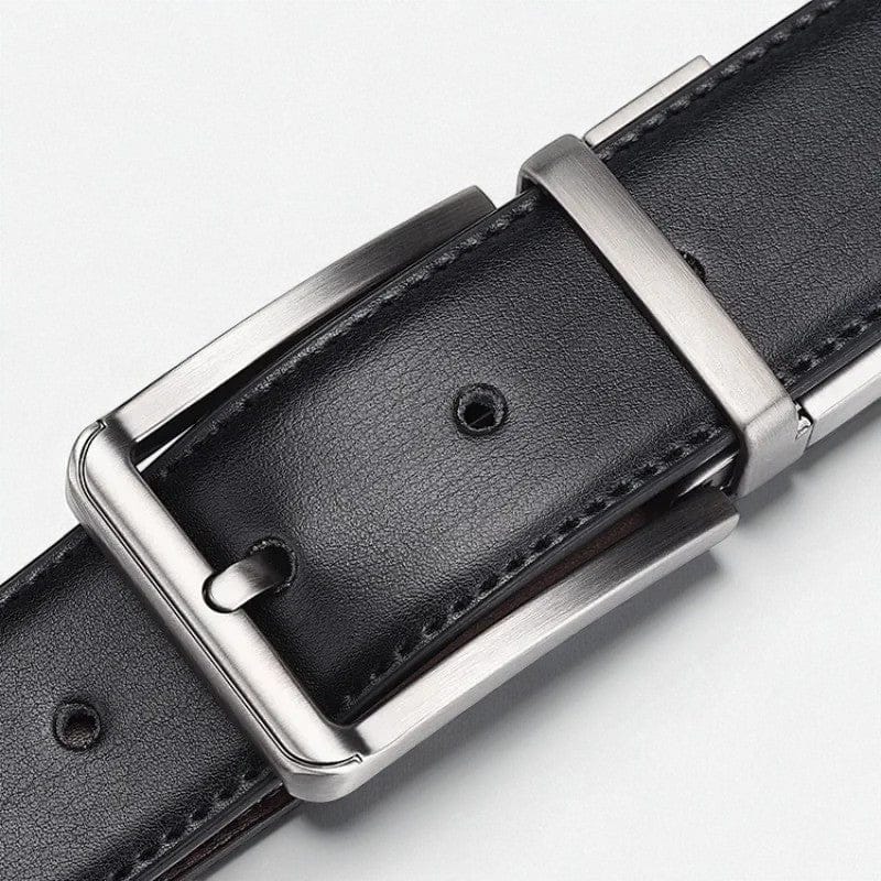Ceinture pour homme en cuir noire avec intérieur brun cognac