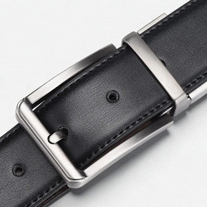 Ceinture pour homme en cuir noire avec intérieur brun cognac