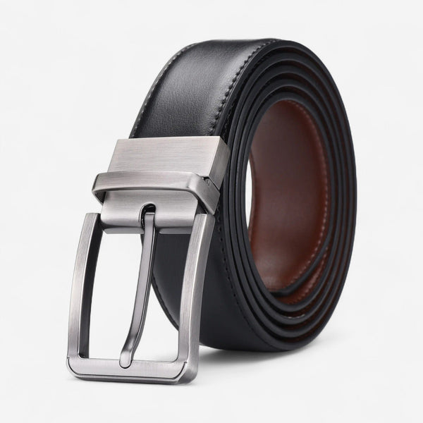 Ceinture pour homme en cuir noire avec intérieur brun cognac
