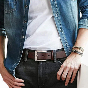 Ceinture cuir noire homme avec bords lissés et coutures dicrètes