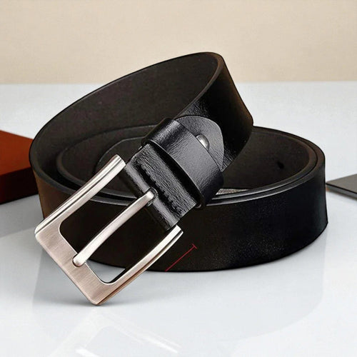Ceinture cuir noire homme avec bords lissés et coutures dicrètes