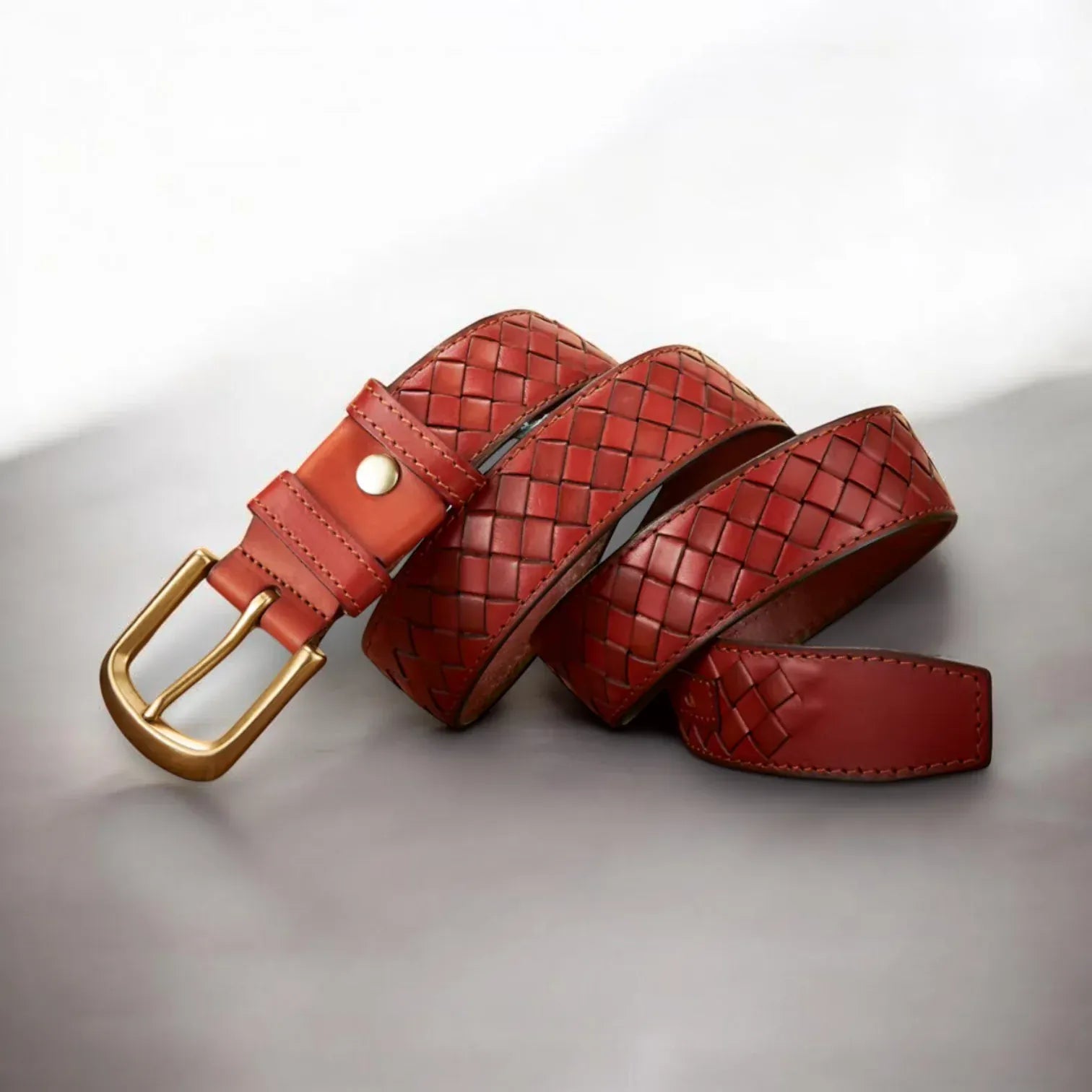 Ceinture tressée en cuir homme avec surpiqûres