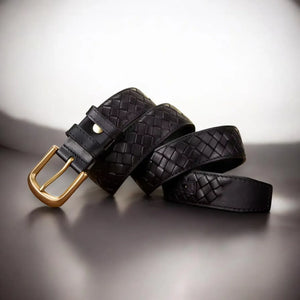 Ceinture tressée en cuir homme avec surpiqûres