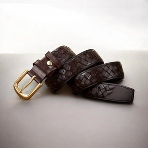 Ceinture tressée en cuir homme avec surpiqûres