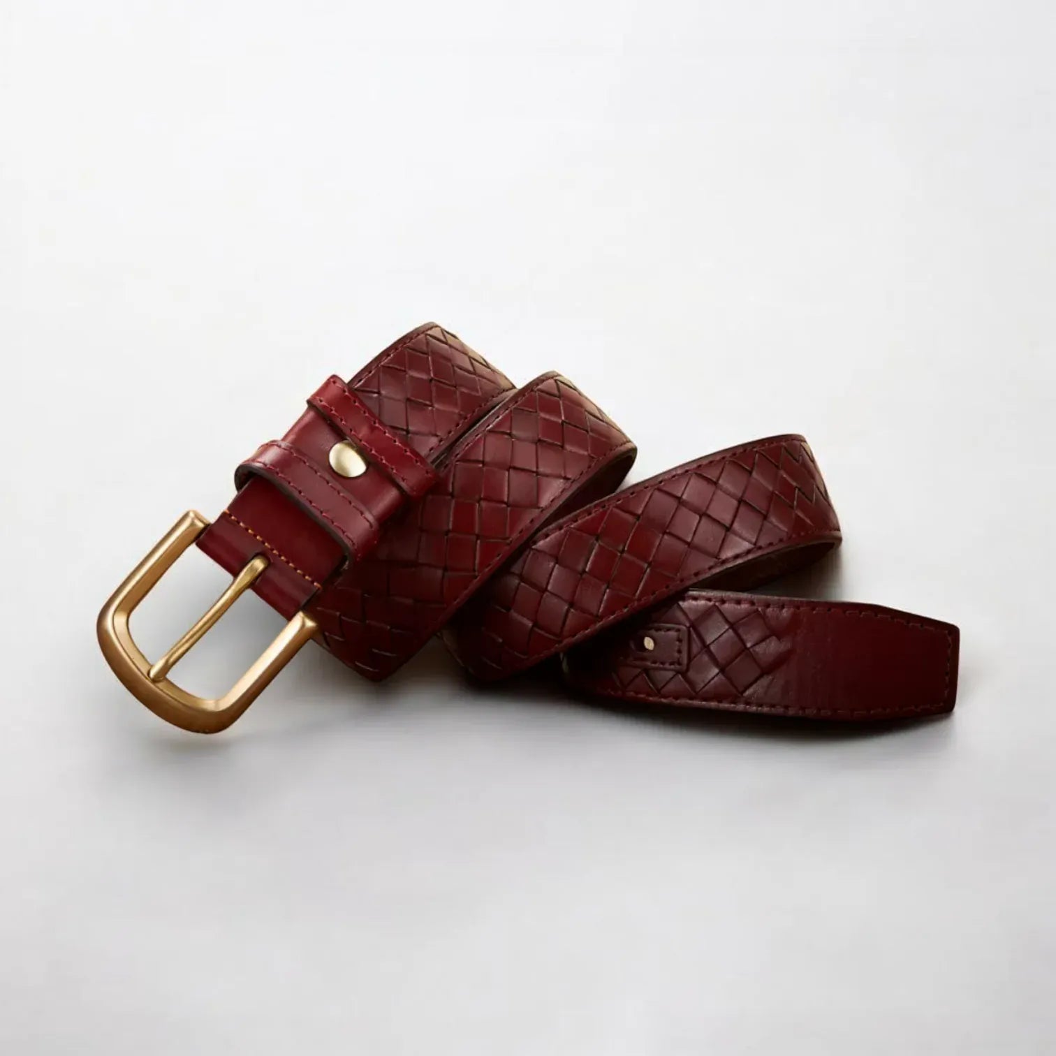 Ceinture tressée en cuir homme avec surpiqûres
