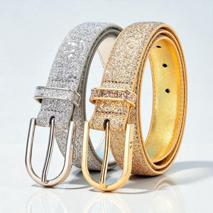 Ceinture pour femme dorée texture pailletée avec boucle ovale