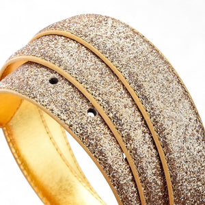 Ceinture pour femme dorée texture pailletée avec boucle ovale