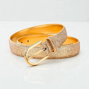 Ceinture pour femme dorée texture pailletée avec boucle ovale