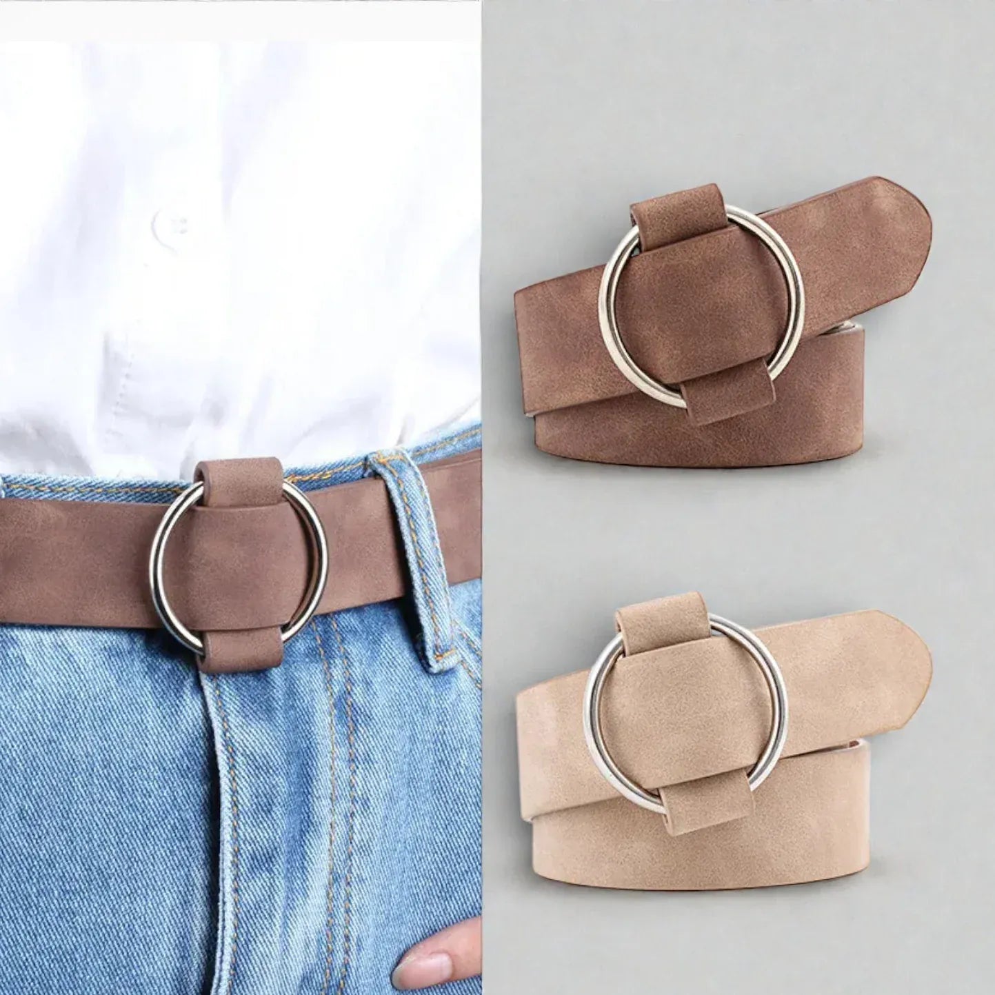 Ceinture pour femme simili cuir avec boucle ronde