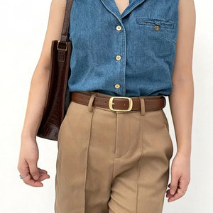 Ceinture pour femme simili cuir noir design épuré
