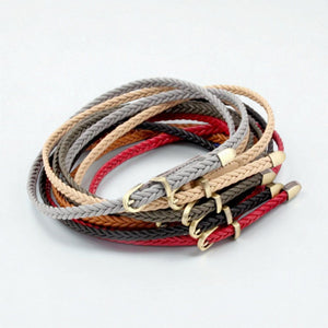 Ceinture tressée fine femme en simili cuir et boucle dorée