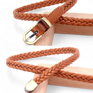 Ceinture tressée fine femme en simili cuir et boucle dorée