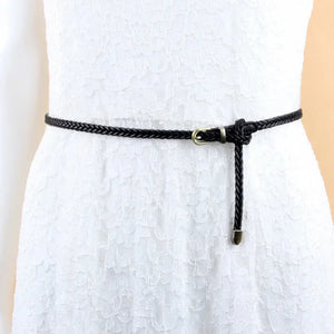 Ceinture tressée fine femme en simili cuir et boucle dorée