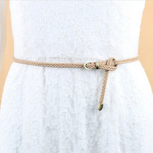 Ceinture tressée fine femme en simili cuir et boucle dorée