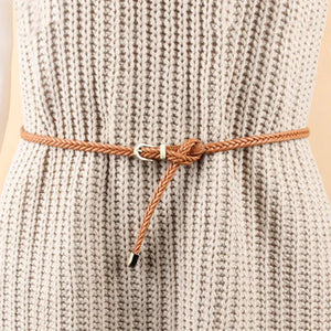Ceinture tressée fine femme en simili cuir et boucle dorée