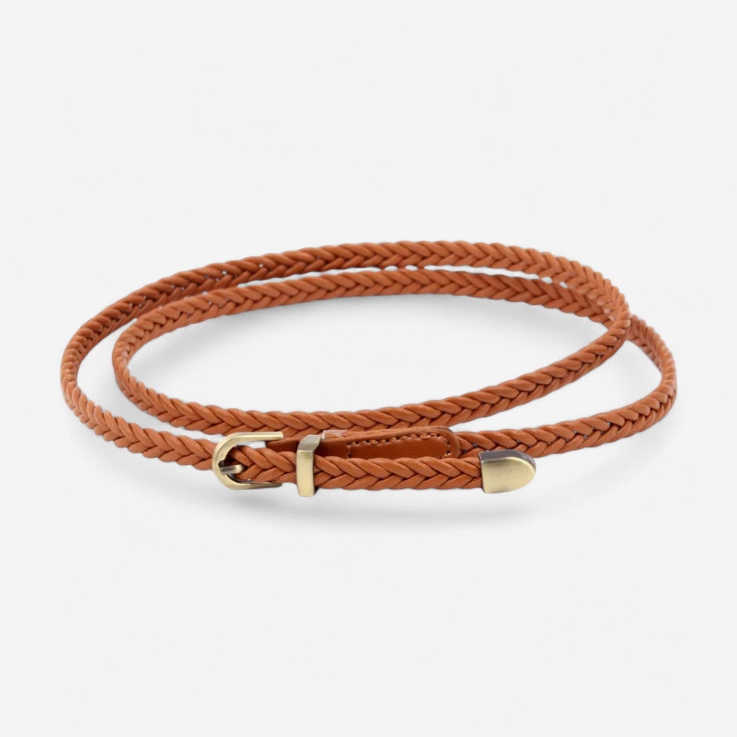 Ceinture tressée fine femme en simili cuir et boucle dorée