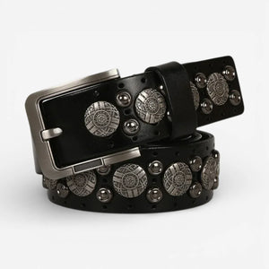 Ceinture noire avec rivets ronds homme en cuir texturé