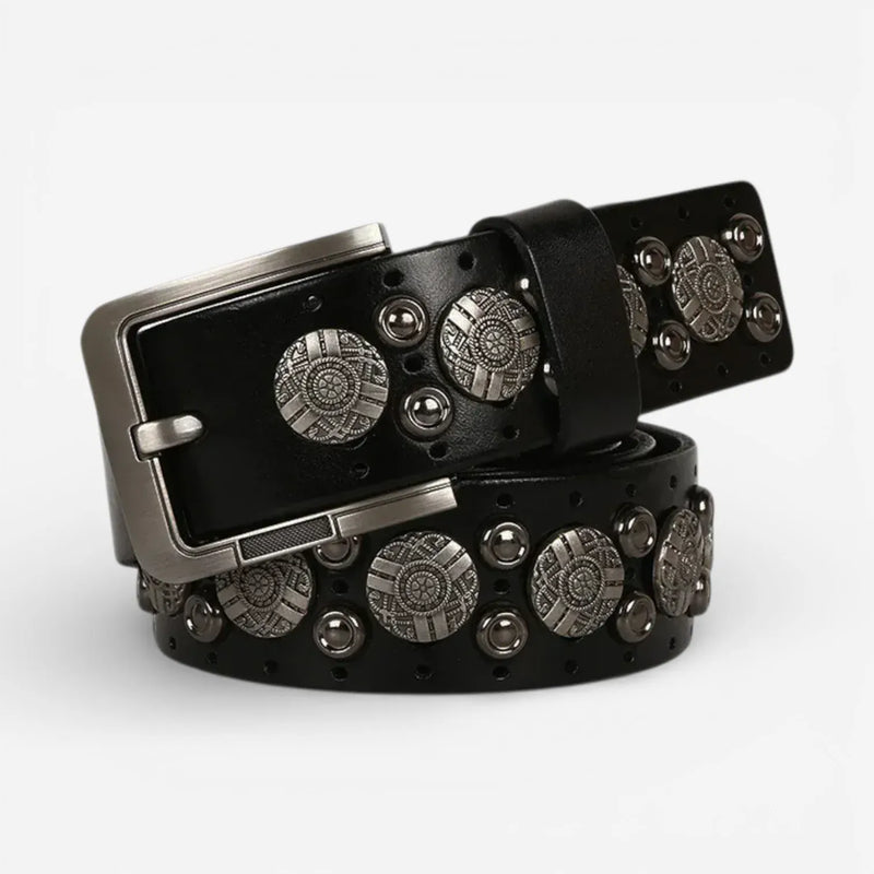 Ceinture noire avec rivets ronds homme en cuir texturé