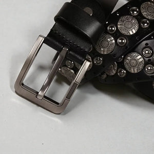 Ceinture noire avec rivets ronds homme en cuir texturé