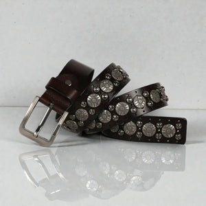 Ceinture noire avec rivets ronds homme en cuir texturé