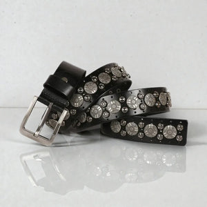 Ceinture noire avec rivets ronds homme en cuir texturé
