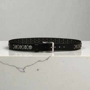 Ceinture noire avec rivets ronds homme en cuir texturé