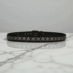 Ceinture noire avec rivets ronds homme en cuir texturé