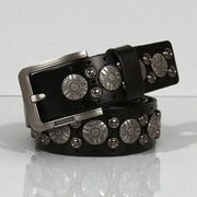Ceinture noire avec rivets ronds homme en cuir texturé