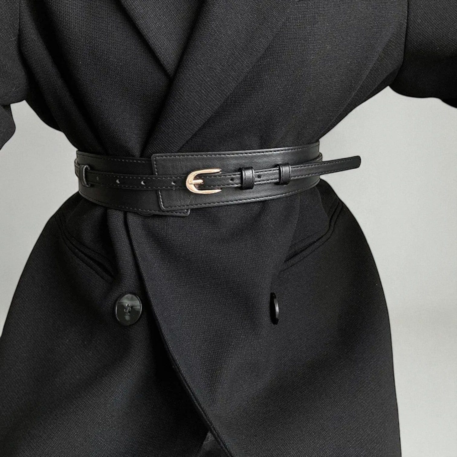 Ceinture large femme double bande élégante en cuir