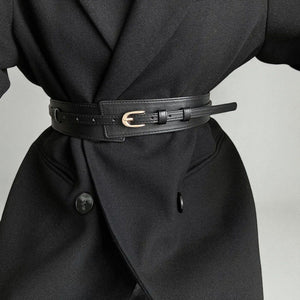 Ceinture large femme double bande élégante en cuir