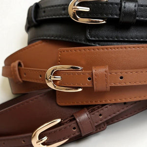 Ceinture large femme double bande élégante en cuir