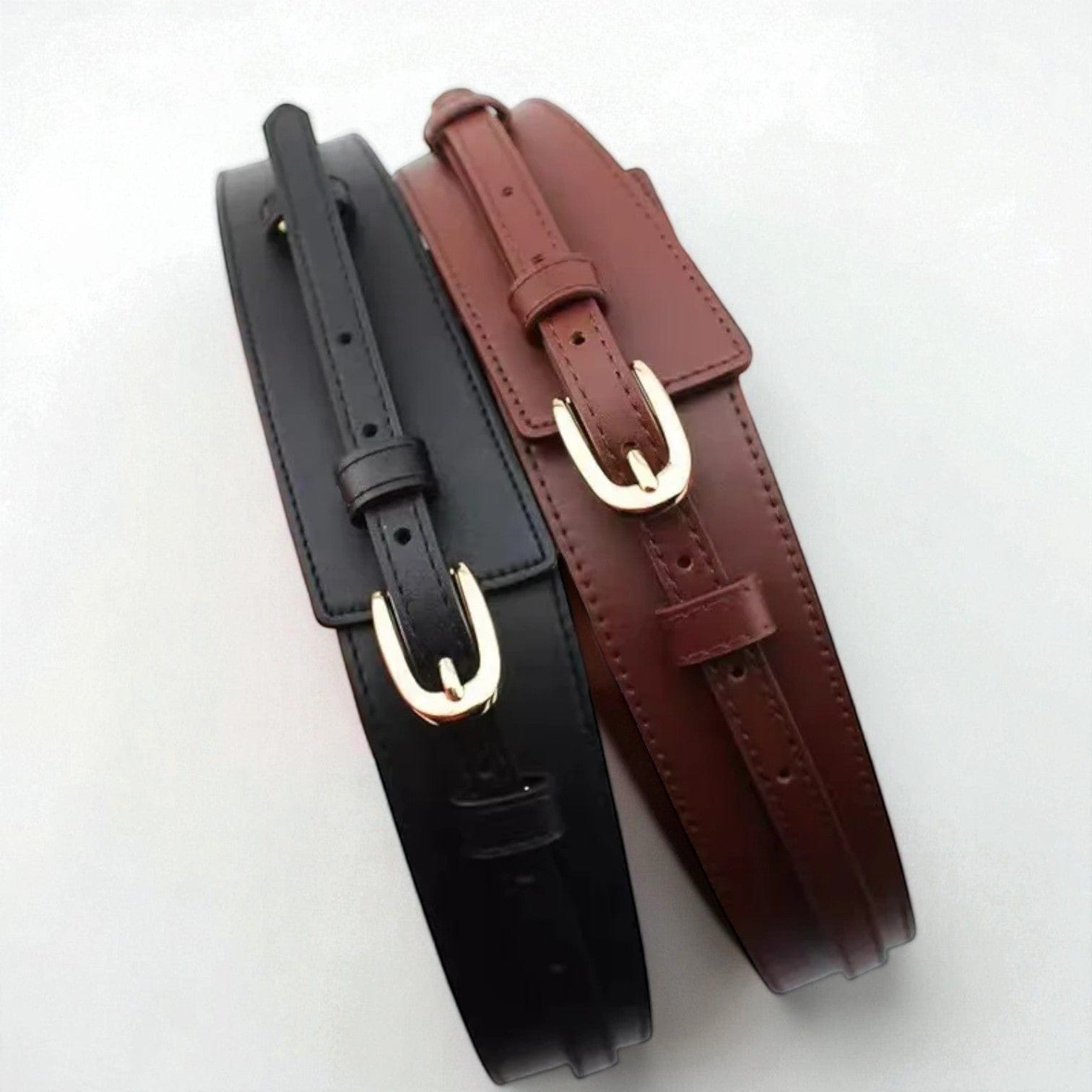 Ceinture large femme double bande élégante en cuir