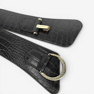 Ceinture large femme ajustable avec boucle dorée