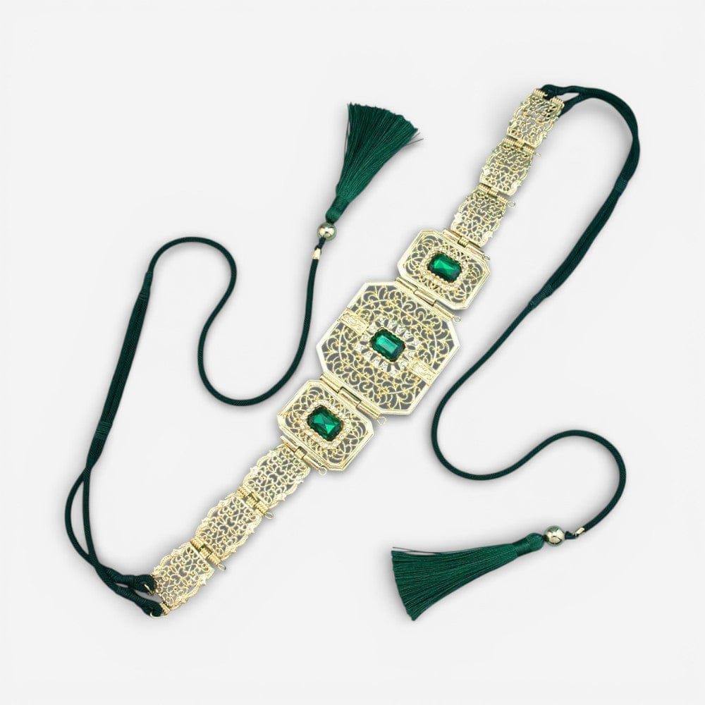 Ceinture pour femme en métal ajouré avec plaque géométrique