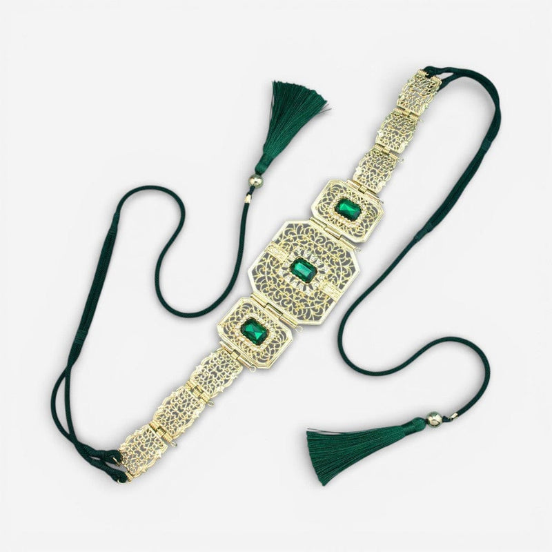 Ceinture pour femme en métal ajouré avec plaque géométrique