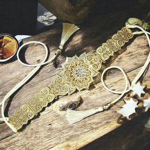 Ceinture à nouer avec chaîne dorée et strass femme