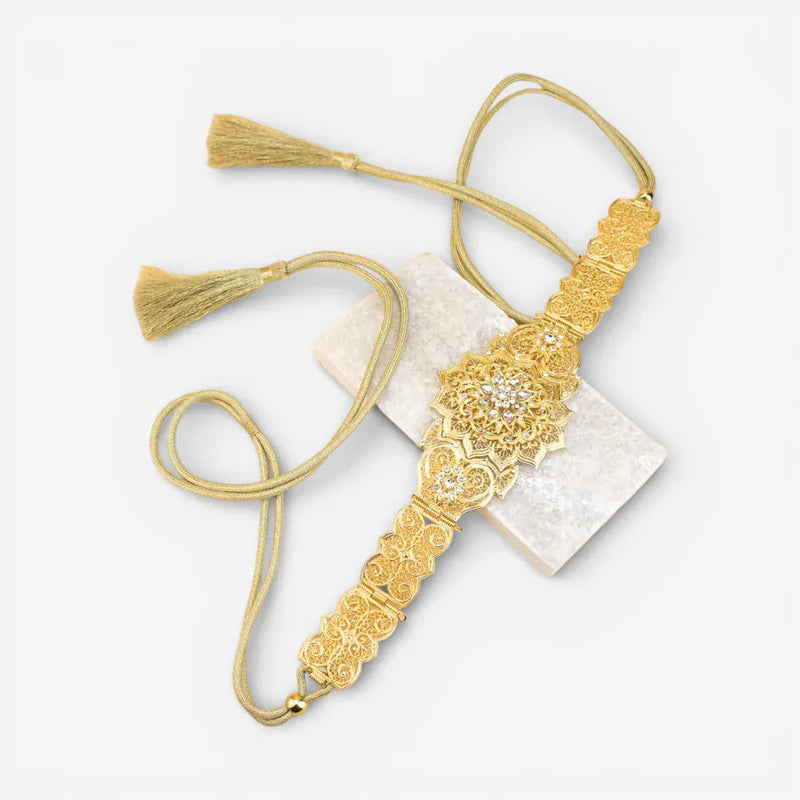 Ceinture à nouer avec chaîne dorée et strass femme